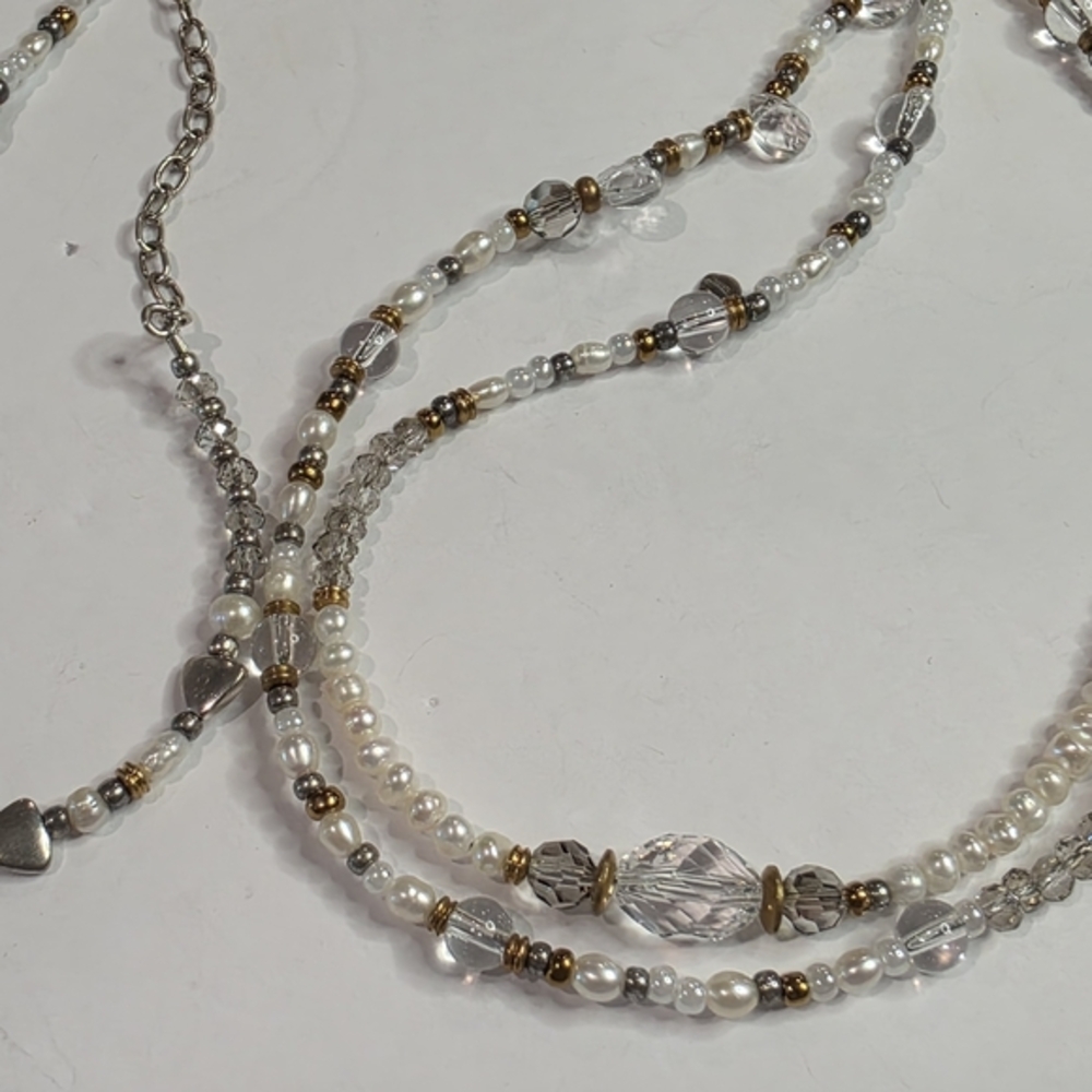 SILPADA Stardust 54 Sterling Silver Brass Pearl Crystal Beaded Necklace - Picture 10 of 12